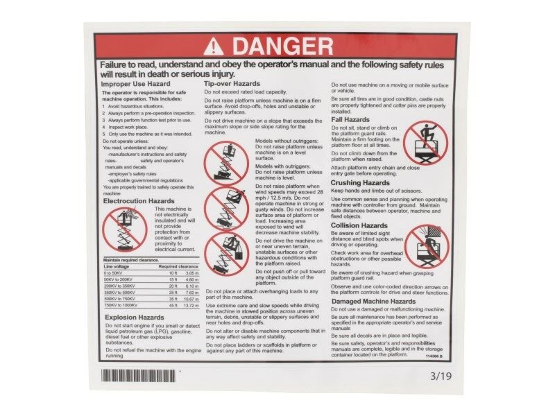 General Safety Rules decal for various Genie® Machines