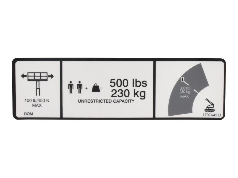 DECAL, 500 LBS. MAX CAP