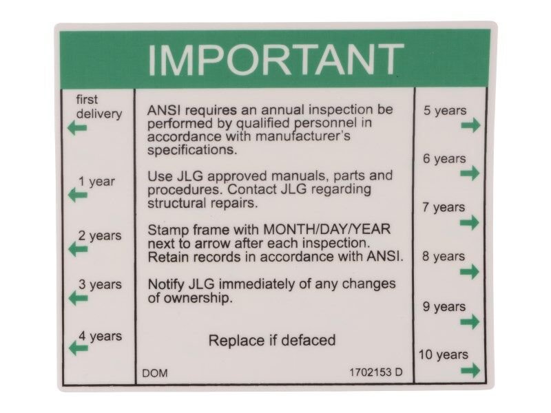 JLG® ANSI Annual Inspection Decal