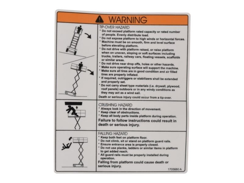JLG® Tip-Over, Crushing, Falling Hazard Warning Decal