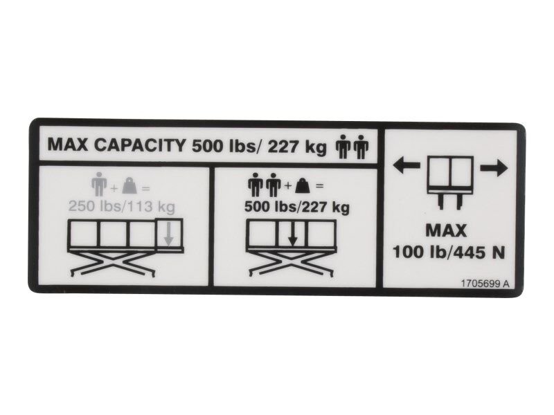 JLG® Scissor Platform 500lb (227kg) Lift Capacity Decal