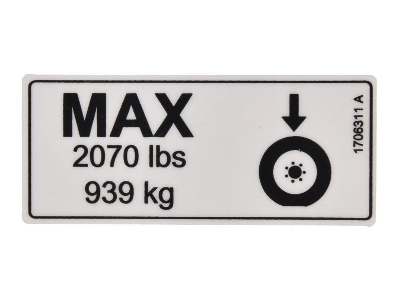 DECAL, TIRE LOAD(2070LB/939KG)
