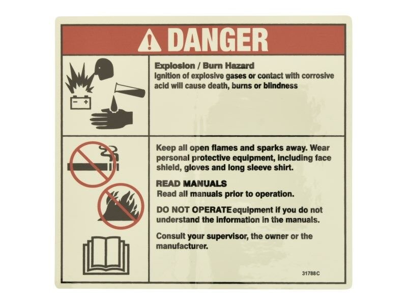 Battery Safety Label decal for various Genie® Machines